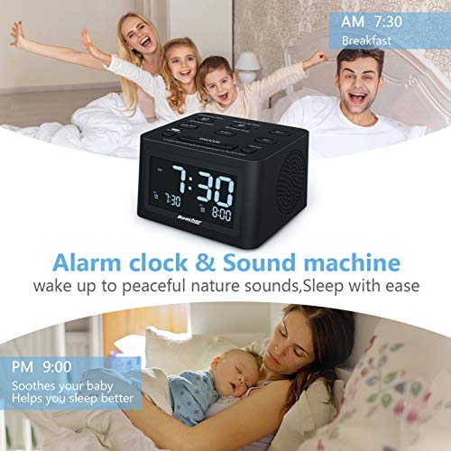 Reacher R3 Dual Alarm Clock And White Noise Machine With Adjustable Volume, 6 Wake Up Sounds, 12 Soothing Sounds For Sleeping, Auto-Off Timer, Usb Charger, Battery Backup, 0-100% Dimmer For Bedroom #TOP4