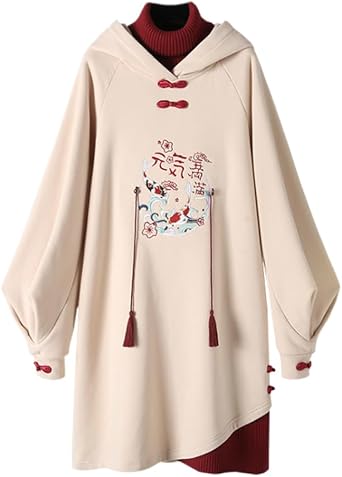 LIXINGHEITANG Chinese Traditional Style Hoodies - Sweatshirt Dress Women Autumn Cheongsam Party Dresses Thick Long Robe