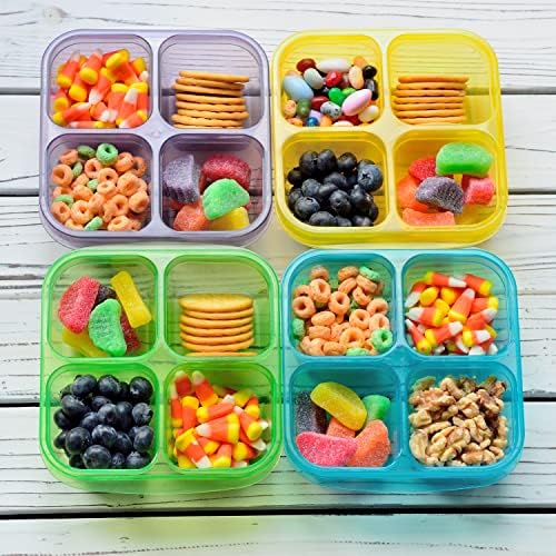 Youngever 8 Pack Bento Lunch Box, Meal Prep Containers, Re-usable Plastic Divided Food Storage Container Boxes (4-Compartment)
