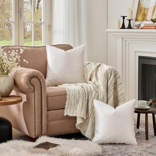 Image of GIGIZAZA Decorative Throw Pillow Covers 16x16,Ivory Square Couch Pillow Covers,Velvet Sofa Boho Cushion Pillows