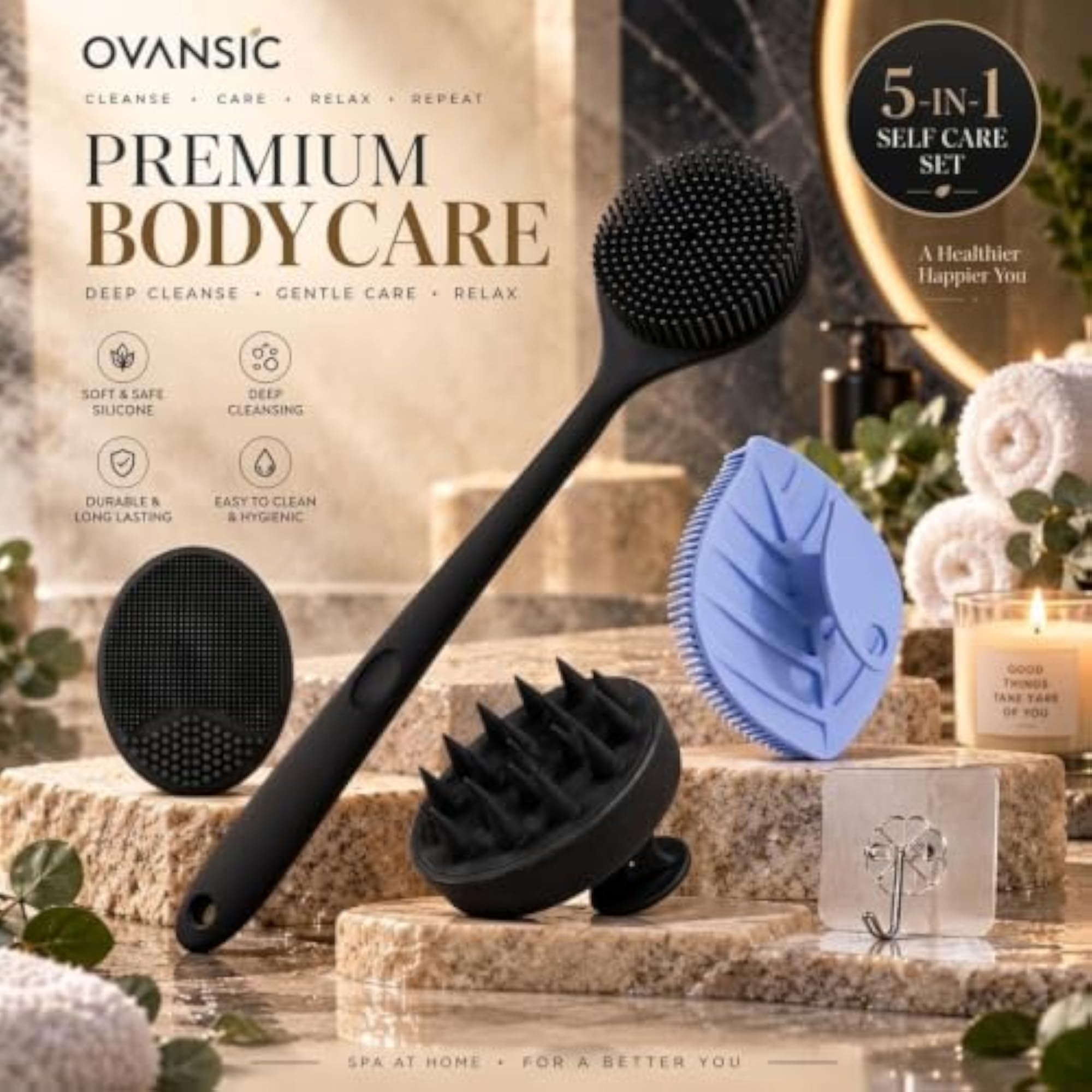 5-Piece Silicone Bath & Body Scrubber Set for Cleansing