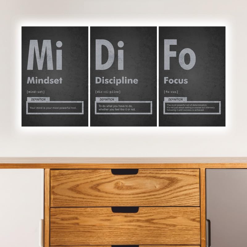 Image of POSTERONN Mindset Focus Discipline Motivational Poster Set of 3 | Gym Wall Art for Home Office Studio | Modern Typography Decor | Inspirational Wall Posters | Unframed