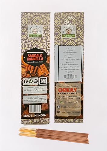 Namaste India Sándalo + Canela Varillas de Incienso Hexa 6 Paquetes de 20 Varillas de para Hogar, Oficina, Yoga, Meditación, Relajación y Curación (120 unidades)