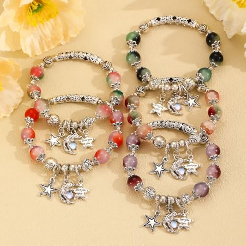 Unique Moon and Star Bracelet with Glass Bead Colorful Beaded Handchain Bangle for Stylish Accessory Lovers4