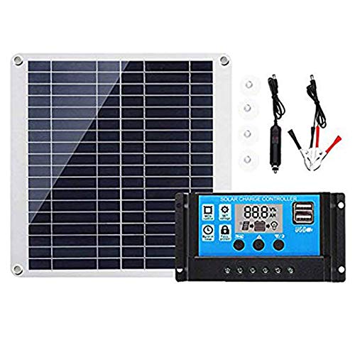 Shengshou ソーラーキット 25W ソーラーパネル 多結晶 太陽光 太陽光発電 太陽光パネル 高変換効率 防水 防塵 20A ソーラーチャージャーコントローラー 12V 24V LCD 充電コントローラー 液晶 デュアル USB付き バッテリレギュレータ 温度表示 自動調整スイッチ 過負荷保護 (25W/20A)