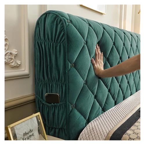 Headboard Cover All Inclusive Embroidered Velvet Quilted Headboard Cover Solid Color Soft Fluffy Short Plush(Emerald Green,1.5x0.7 Meter)