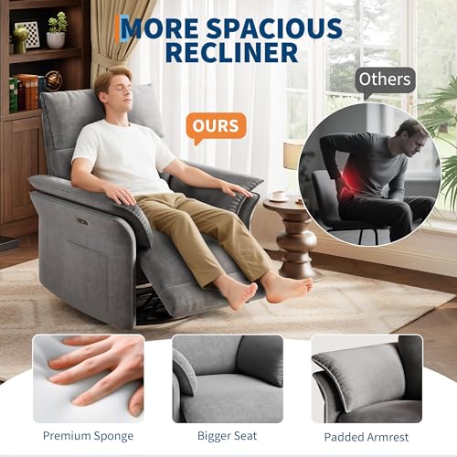 Image of Garvee Power Recliner Glider Chair with Smooth Swivel and Rocking Motion Adjustable Recline USB Charging Port Premium Chenille Fabric and Double Armrests for Living Room and Nursery