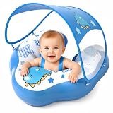 DOPTOY Baby Pool Float with Canopy UPF50+, Adjustable Baby Float, Suitable for Infants and Toddlers,Removable Sun Canopy, 5-Point Safety Harness, Lightweight Portable Pool Float for Home,6M-6Y