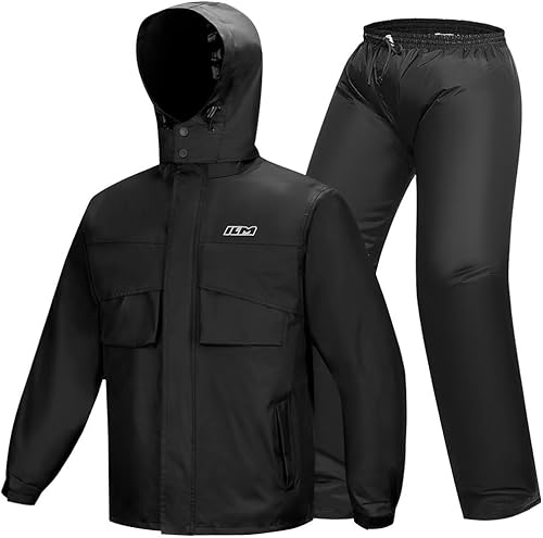 Miniatura 7 de ILM traje de lluvia para motocicleta, impermeable, 6 bolsillos, 2 piezas, chaqueta y pantalones, para hombre