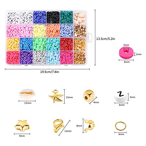 4000 stuks kleiparels, 6 mm vlakke, ronde kralen met 270 sieradenproductiekit, 20 kleuren, handgemaakte platte kralen… - Afbeelding 4