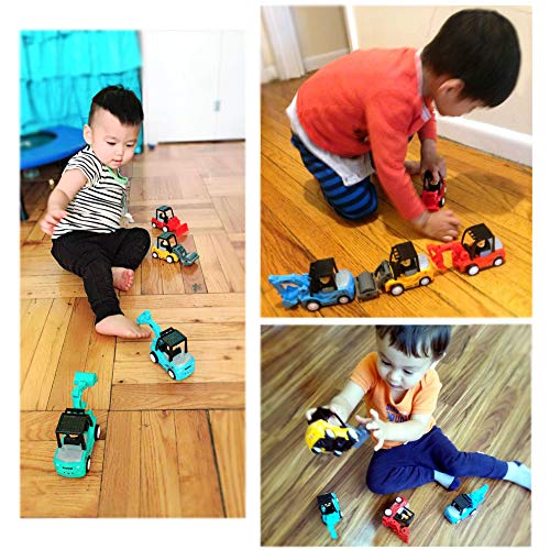 Construction Toys 4 Pack Set with Excavator, Bulldozer, Road Roller, Lift Truck Toys, Friction Powered Push and Go Toy Cars for Toddlers, Kids, 3,4,5,6 Year Old Boy, Girl, Sandbox Trucks Vehicles