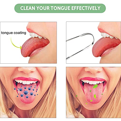 Belifu Tongue Scraper (2 Pack), Tongue Cleaner Surgical Grade Stainless Steel, Reusable Professional Eliminate Bad Breath, BPA Free, Non-synthetic Grip for Adults, Kids - Thumbnail 4