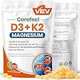 VEV Vitamin D3 K2 10,000 IU Magnesium Supplement – with Vitamin D and K (MK-7), Magnesium Glycinate & Malate, Zinc Citrate – 300 Softgels for Energy, Bone & Muscle Support