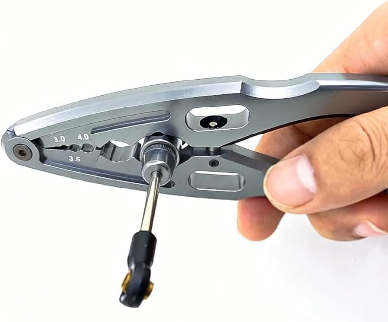 RC Car Repair Tools: Shock Pliers, Repair Pliers, Tie Rod Ball Joint Removal Tool, Repair Screwdriver Set, Small Phillips Socket, Tie Rod Adjustment Wrench, (Gray) (4-Piece Set)