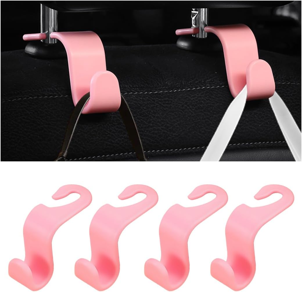 4 Pack 4.13 Inch Car Seat Headrest Hooks, Pink