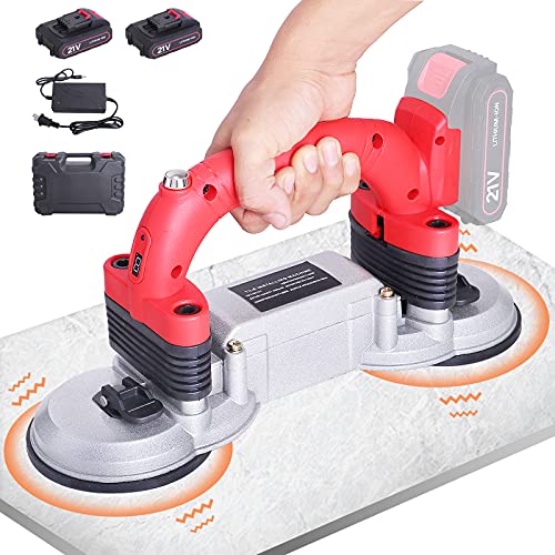 Yjingrui Tile Vibrator 12,000Vpm Tile Leveling Machine 21V 2000Ma, Double Suction Cup Tile Tiling Machine 6 Gears Hand-Held Tile Tiler Upgrade Lock Button (2 Battery) #TOP5