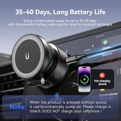 Image of Electric Vacuum Suction Car Phone Holder, 360 Rotation Magnetic Phone Holder for Car Foldable Strong Suction Adjustable Car Phone Mount Stand for iPhone16 /15 /14 /13 /12(Not Charge Phone)