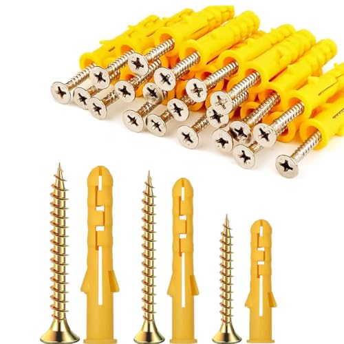 huiyonglan 110 PCS Screws and Wall Plugs Set(55 x Masonry Screws, 55 x Expansion Anchor Bolts), M6 M8 Wall Plugs and Screws, Multi Purpose Wall Plugs, for Brick Wall Concrete Drywall Self Tapping