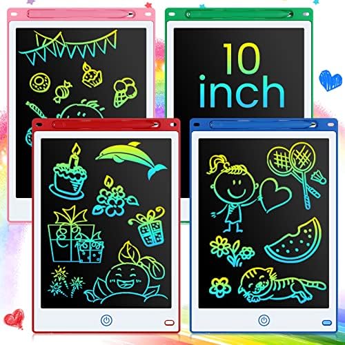 4 Pieces 10 Inch LCD Writing Tablet Doodle Board Electronic Toy Colorful Screen Doodle Drawing Pad for Kids Erasable Reusable Drawing Tablets Educational Learning Toy for Boys Girls (White Frame)