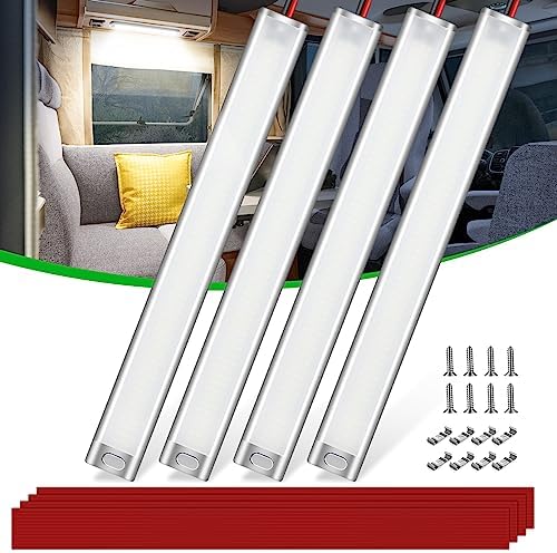 CT CAPETRONIX 12v LED Interior Light Bar, 15.4IN 168LEDs 1700LM 10W, DC 12v Volt led Strip Lights with Switch, for Enclosed Cargo Trailer Car RV Van Truck Lorry Camper Boat Caravan Motorhome (4Pcs)