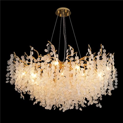 Lustre cristal doré 60cm pour illuminer un salon sombre avec élégance
