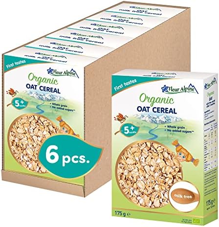 FLEUR ALPINE Organic Oat Baby Cereal - Yummy Baby Porridge for Deliciously Smooth Breakfast Meals | Nutritious and Easy to Make Cereal 5+ Months with No Added Sugars | 7 Servings