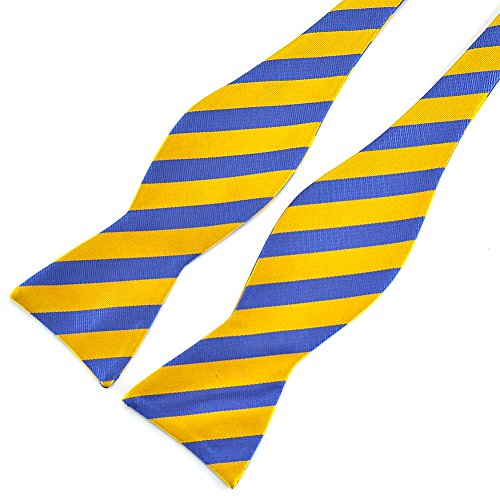 Pensee Mens Self Bow Tie Classic Golden Yellow & Blue Stripes Jacquard Woven Bow Ties #TOP2