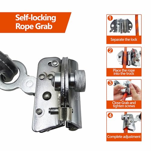 Image of Fall Protection Rope for Roofing Tree Climbing, 25ft Harness Safety Lanyard, Vertical Rope with Grab Snap Hooks Shock Absorber Safety Equipment Orange