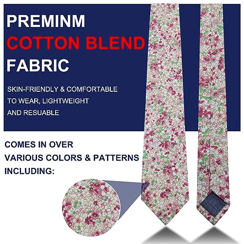 Image of Mantieqingway Men's Skinny Tie, Cotton Floral Ties for Men Wedding Necktie for Groom, Groomsmen, Missions, Dances