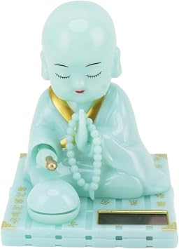 Little Monk Figurine, Funny Car Little Monk Figurine with Box, Solar Buddha Monks Statue for Home Office Desk Wealth Health Lucky Decor