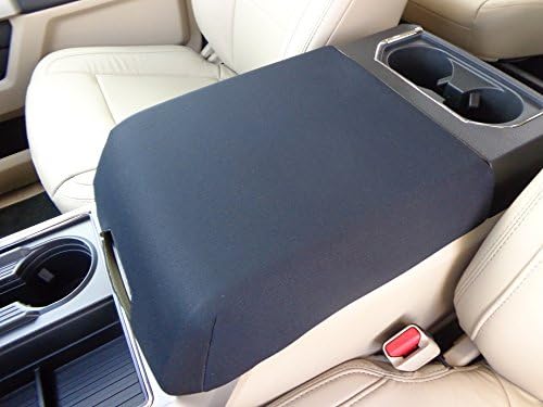 Car Console Covers Plus Made in USA Neoprene Auto Armrest Center Console Cover fits Ford F150 F250 2010-2023 Select Models with Bucket Seats, Fixed Console Shown Black