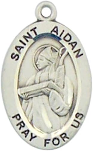 Colgante de plata de ley con medalla ovalada de San Patrono Católico, 78 pulgadas