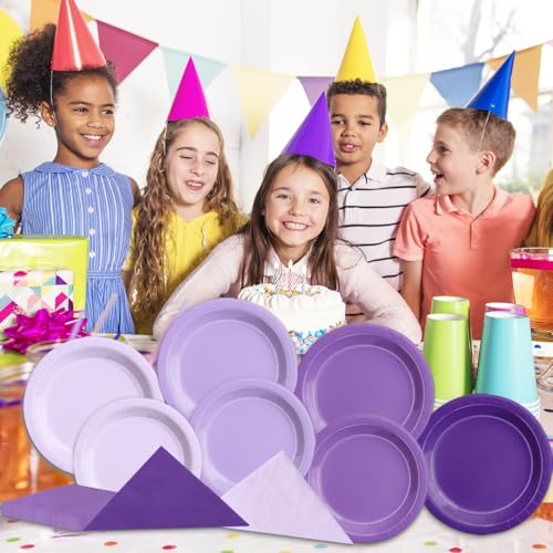 Image of CMUSKO Lavender Party Supplies-150Pcs Purple Plates and Napkins Kit Serves 50,Gradient Light Purple Tableware for Birthday,Baby Shower,Wedding