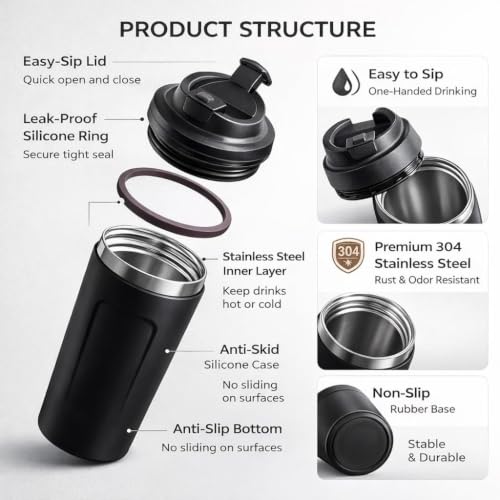 Image of SMAX 450 ML Travel Mug with Lid | Reusable Coffee & Tea Cup | Portable Drinking Mug for Office, Car & Travel | Stylish Lightweight Cup for Daily Use