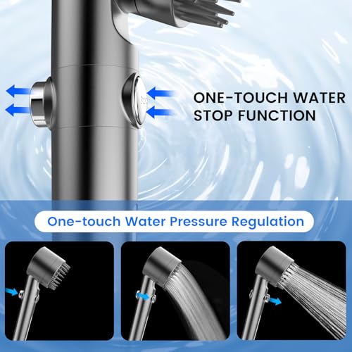 Image of PWERAN Filtered Head Shower, High Pressure Water Flow and Multiple Spray Modes Head Shower for Bath, Power Wash for Hard Water with ON /OFF Switch for Bath (Gray)