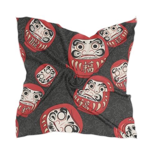 Square Scarf Japanese Daruma Print Silk Feeling Bandanas Head Scarfs Hair Wraping Neckerchief for Women 23.6 Inch