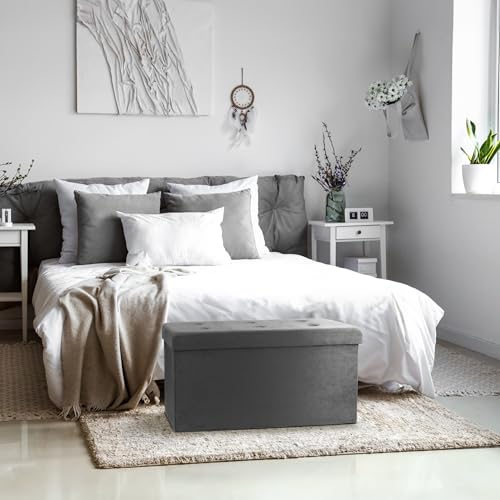 Sorbus Collapsible Storage Ottoman Bench (Grey, Medium (15” x 30” x 15”)) - image 2