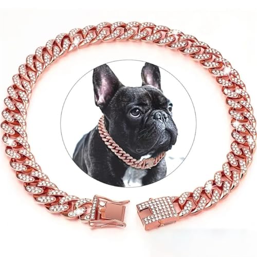 Hundekette Diamant Kubanische Halsbänder Hundekette Haustierhalsband mit Diamanten,Verstellbarer Hundehalsband aus Legierung mit Schloss,für kleine mittelgroße große Hunde Katzen,Gold,50cm