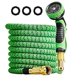 Doseno Expandable Garden Hose 25 ft with 10 Functions Hose Sprayer, Flexible Garden Hose Leak-Proof with Natural Latex,No-Kink Collapsible Hose Green