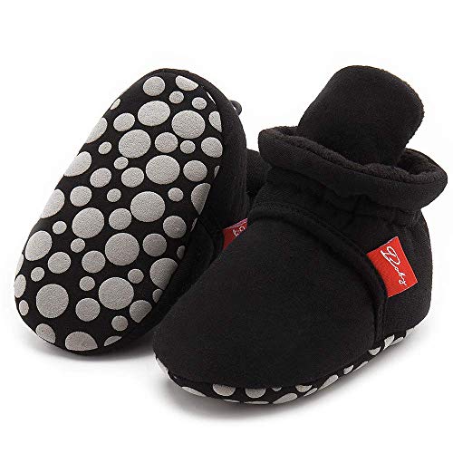 Image of Bellocasa Infant Baby Boys Girls Cozy Fleece Booties Stay on Slippers Non Slip Soft Gripper Sock Shoes Toddler First Walker Newborn Crib Birthday Shower Gift