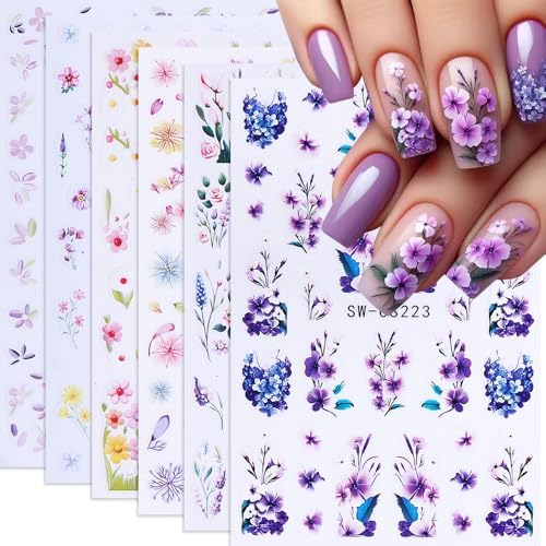 Flower Nail Art Stickers 3D Self-Adhesive Spring Nail Decals Spri...