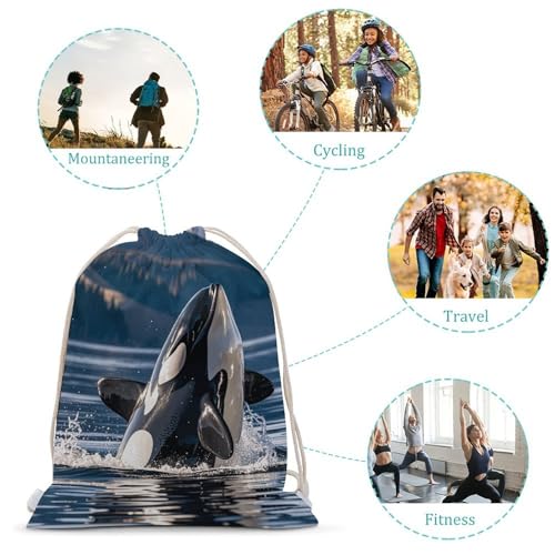 Orca Killer Whale Drawstring Backpack - Canvas Sports Gym Sackpack, Lightweight String Bag for Beach & Travel3