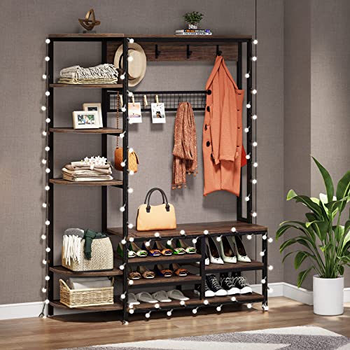 Tribesigns Coat Rack Shoe Bench, 6-In-1 Hall Tree With Shoe Storage, Freestanding Coat Rack With Shelves For Entryway, Hallway, Garage, Bedroom, Rustic Brown #TOP6