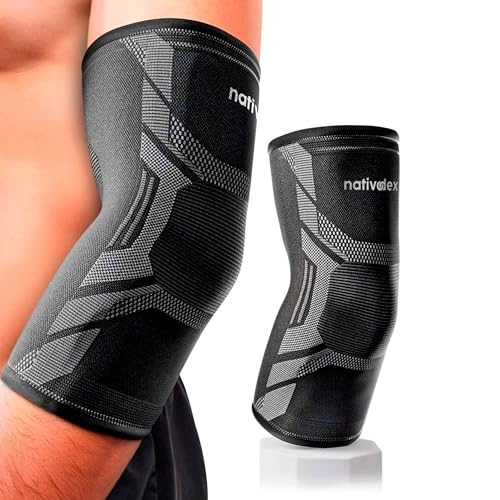 NativoDex Codera de Compresión para Epicondilitis y Tendinitis | Manga para Codo de Tenista y Golfista | Soporte Articular para el Día a Día, Tenis y Pádel | Hombre y Mujer