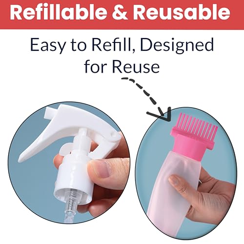 Image of TEMPERIA Set of Hair Oil & Serum Applicator Comb Bottle for Scalp and Massager with Water Spray Bottle - Empty Dispenser Tool Applier for Head Oiling & Applying and Salon Hair Sprayer Bottle for Mist