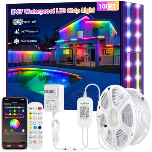Image of RGB+IC LED Strip Lights Outdoor, 100FT Waterproof Rope Light Patio