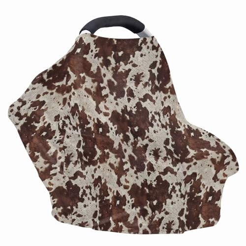 Image of Wanyint Infant Car Seat Cover for Babies, Boys Girls Carseat Canopy Baby Breastfeeding Stroller High Chair Shopping Cart Cover, Cow Print Dark Brown