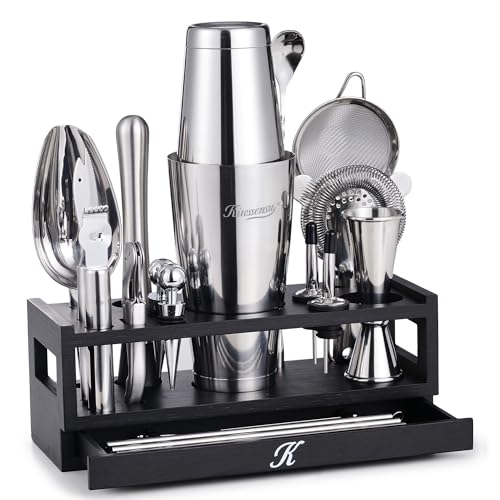 Kitessensu 25-PC Professional Bartender Kit, Bar Tool with Drawer Stand
