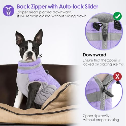 Image of AOFITEE Dog Coat, Warm Dog Winter Coat, Reflective Turtleneck Large Dogs Jacket with Harness Built in, Turtleneck Pet Winter Jacket, Waterproof Pet Snow Jackets Fleece Vest, Lilac XL