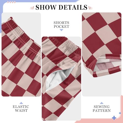 Red Pink Checkerboard A Pajama Pants Long Sleep Pant Soft PJ Bottoms Sleepwear4